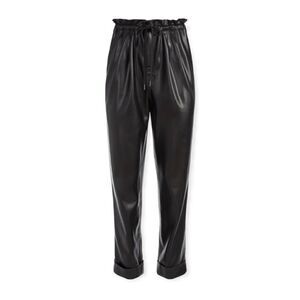 Alice + Olivia Lilana Faux Leather Pleated Paperbag‎ Black Pants Women's Size M
